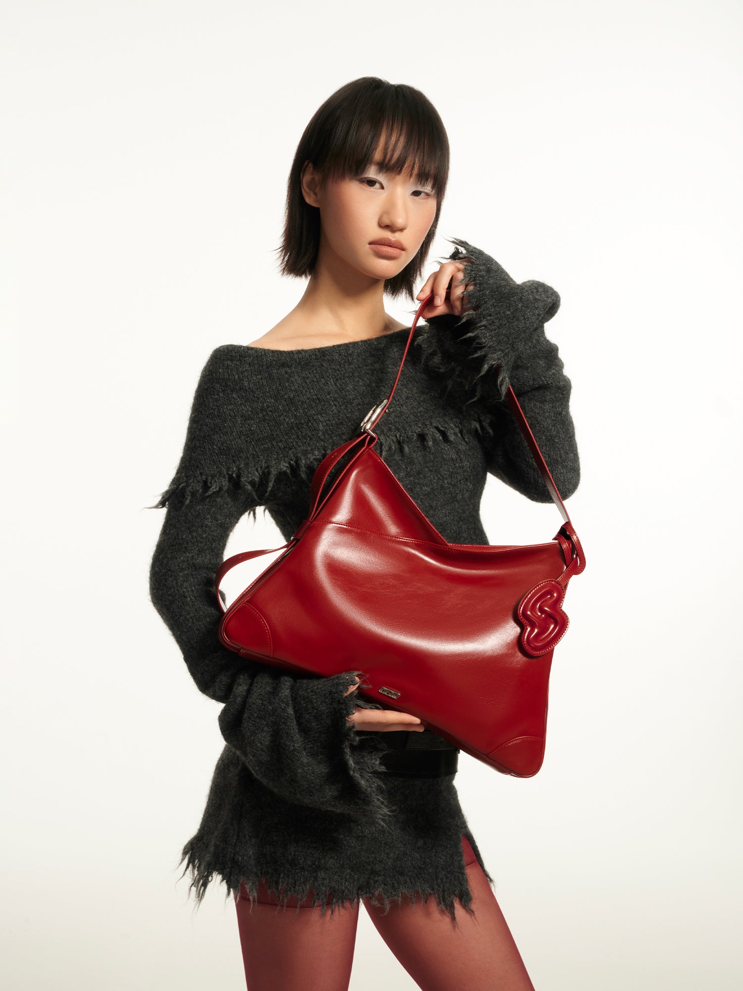 SURE SURE CROISSANT Medium Shoulder Bag - Burgundy Red