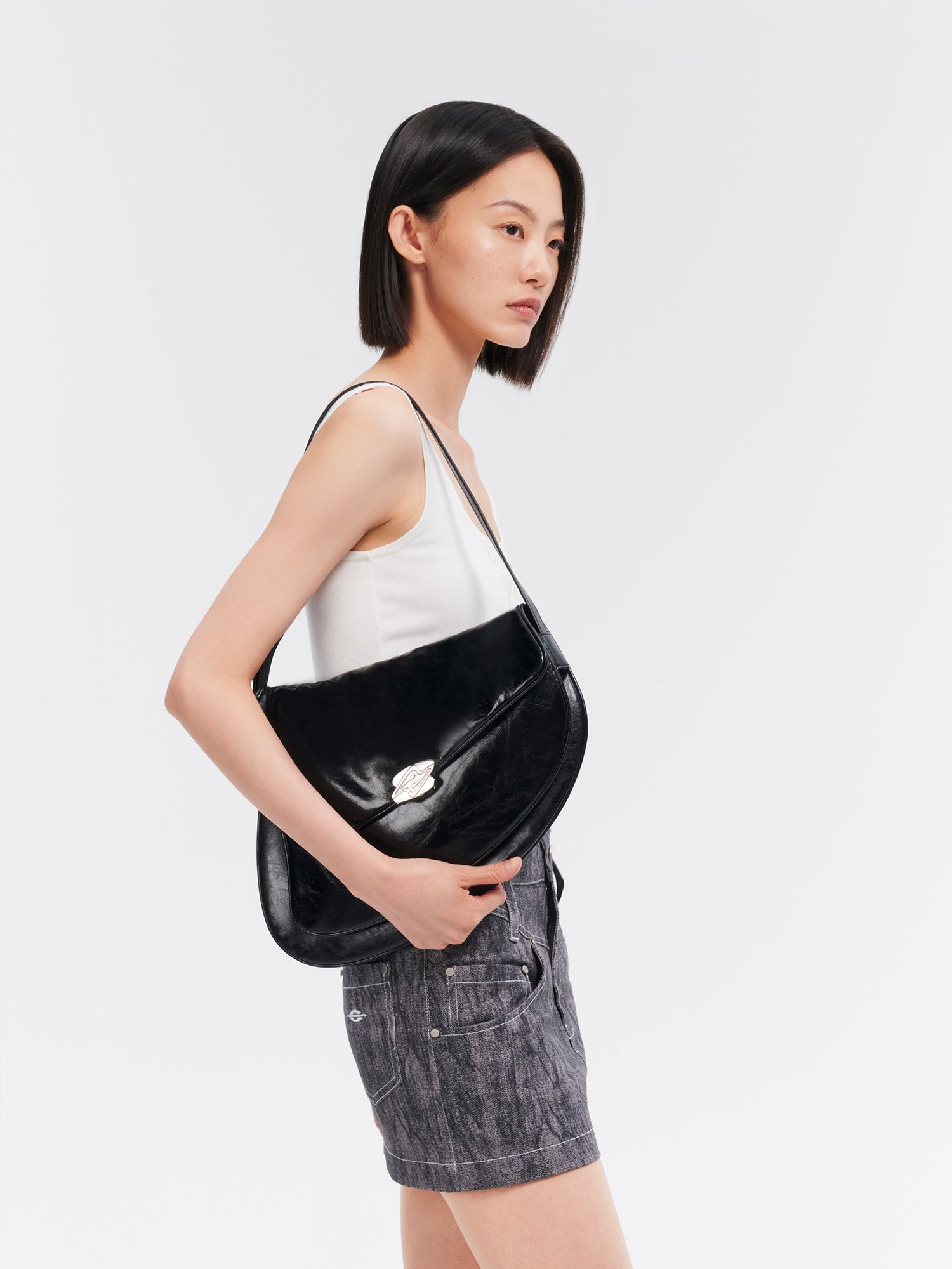 GEMINI Large Shoulder Bag - Black