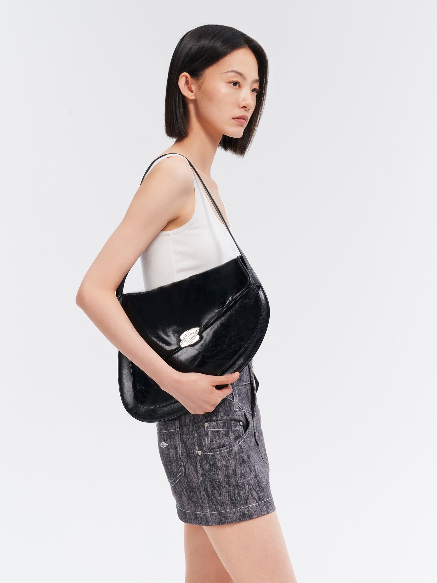 GEMINI Large Shoulder Bag - Black