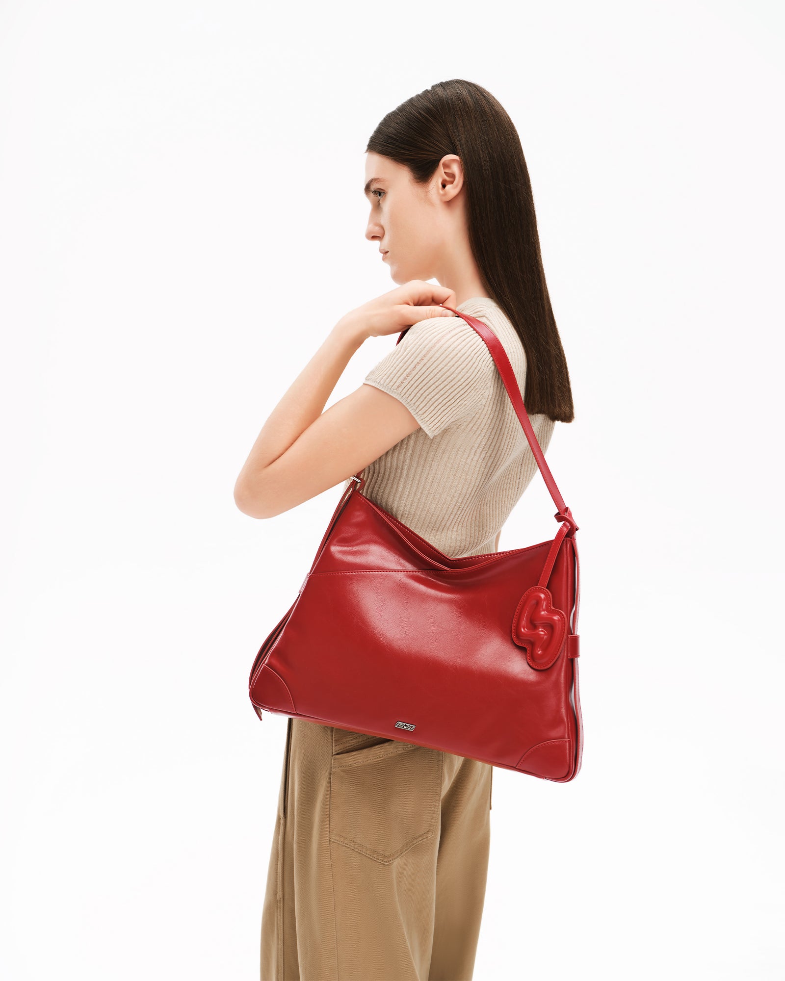 SURE SURE CROISSANT Medium Shoulder Bag - Burgundy Red